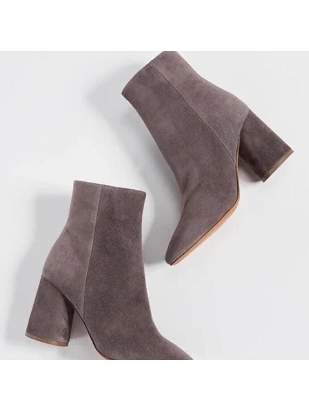 VINCE RIDLEY GRAY SUEDE BOOTIES ROUND BLOCK HEEL Size 7M $259